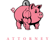 My Affordable Attorney Piggy Bank Logo with MY AFFORDABLE ATTORNEY written below it in white and pink